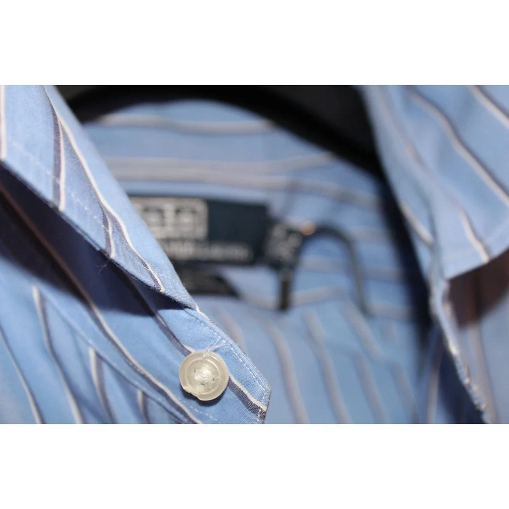 Polo Ralph Lauren Estate Mens Blue White Striped Dress Shirt 15.5 34/35 Cotton